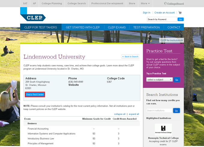 CLEP試験を受けるテストセンター